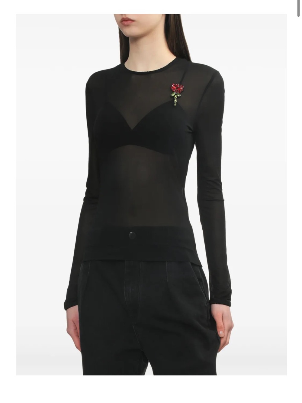 NWOT Simone Rocha BLACK LS FLORAL BROACH BLOUSE Size 0 US